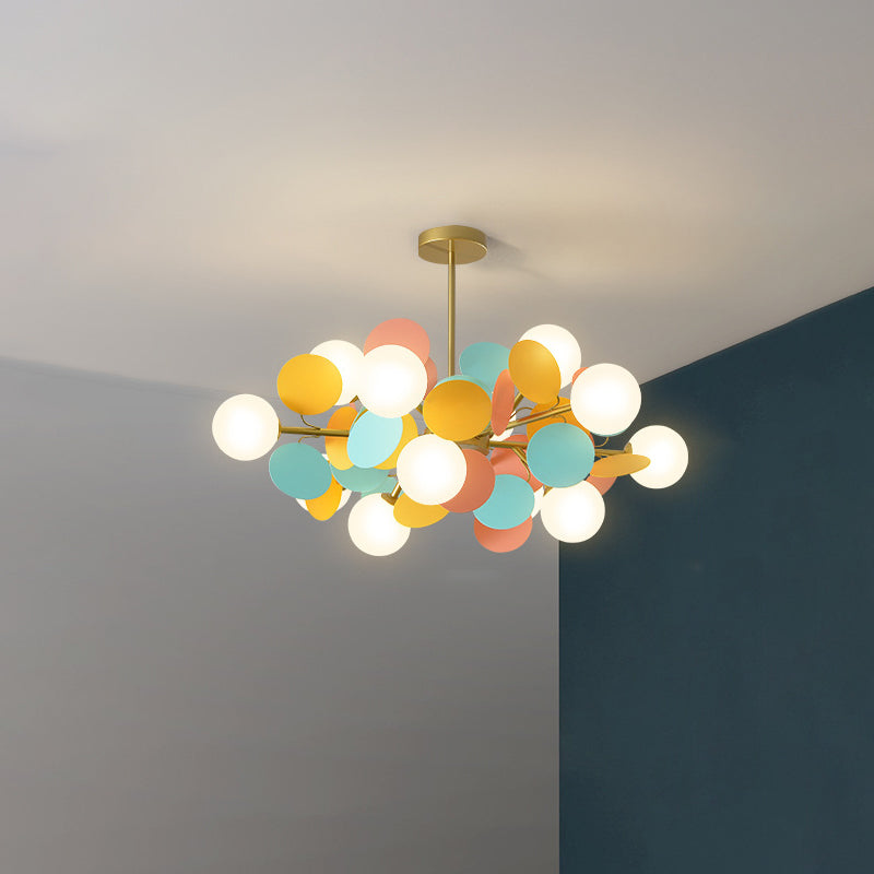 Contemporary Nordic Metal Chandelier - Colorful Acrylic Flower Branch Glass Ball 5/6/8/10/12/15 Light for Living Room
