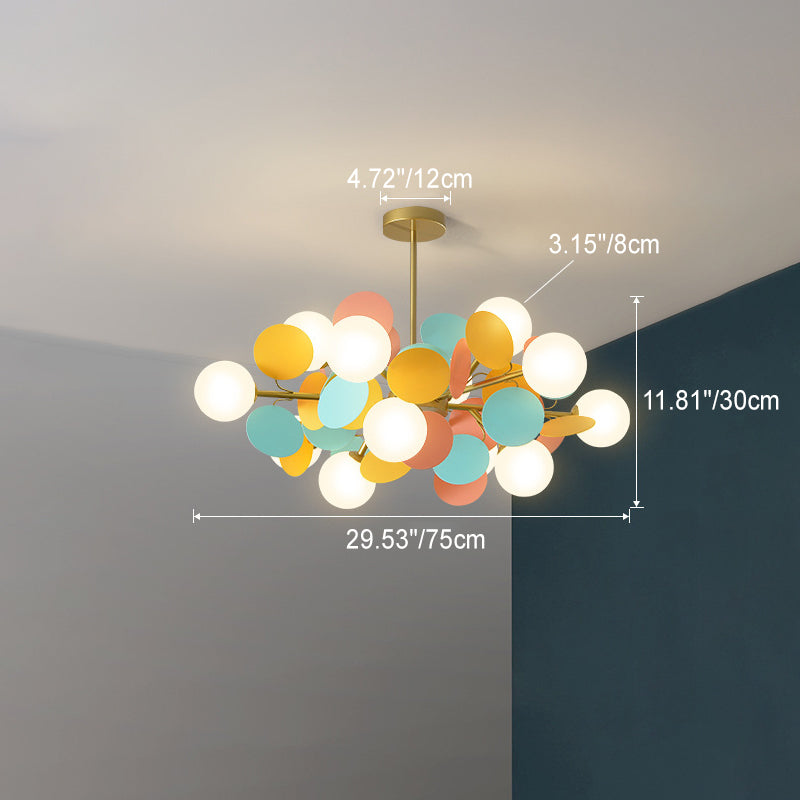 Contemporary Nordic Metal Chandelier - Colorful Acrylic Flower Branch Glass Ball 5/6/8/10/12/15 Light for Living Room
