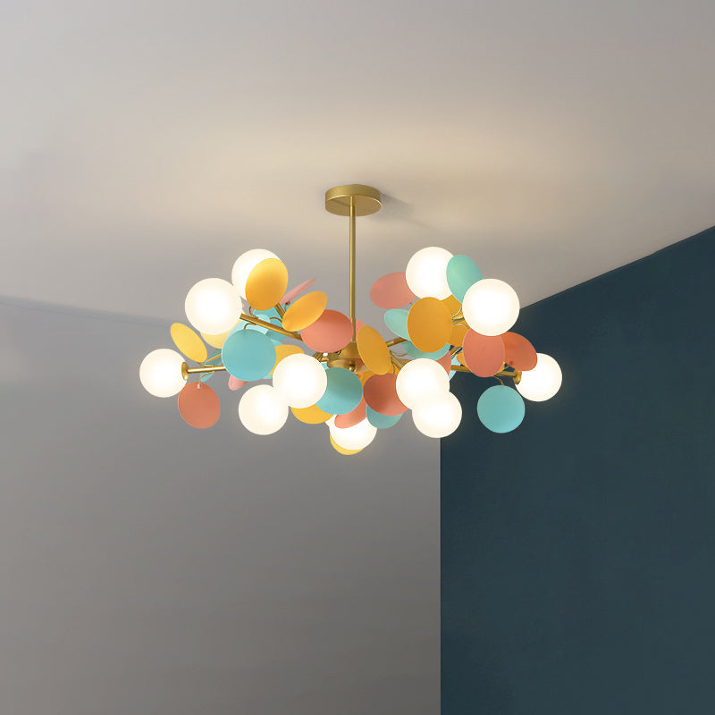 Contemporary Nordic Metal Chandelier - Colorful Acrylic Flower Branch Glass Ball 5/6/8/10/12/15 Light for Living Room