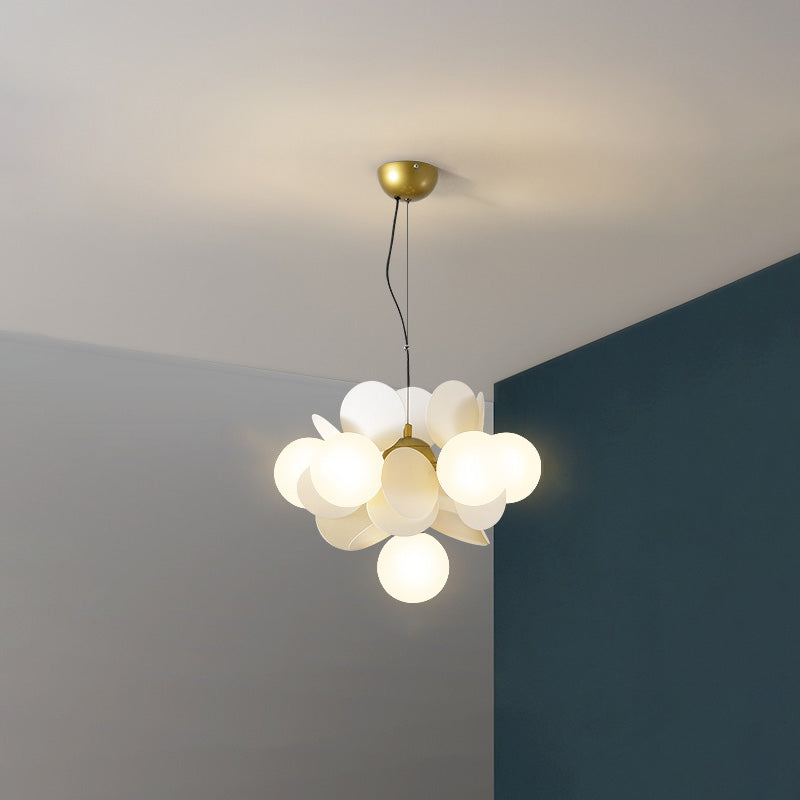 Contemporary Nordic Metal Chandelier - Colorful Acrylic Flower Branch Glass Ball 5/6/8/10/12/15 Light for Living Room