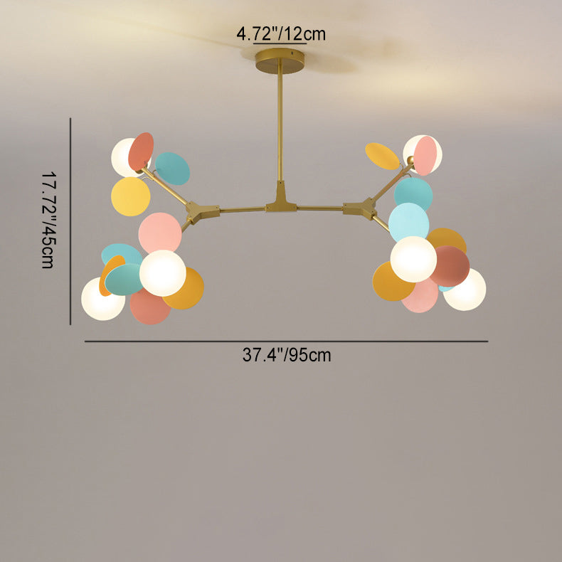 Contemporary Nordic Metal Chandelier - Colorful Acrylic Flower Branch Glass Ball 5/6/8/10/12/15 Light for Living Room
