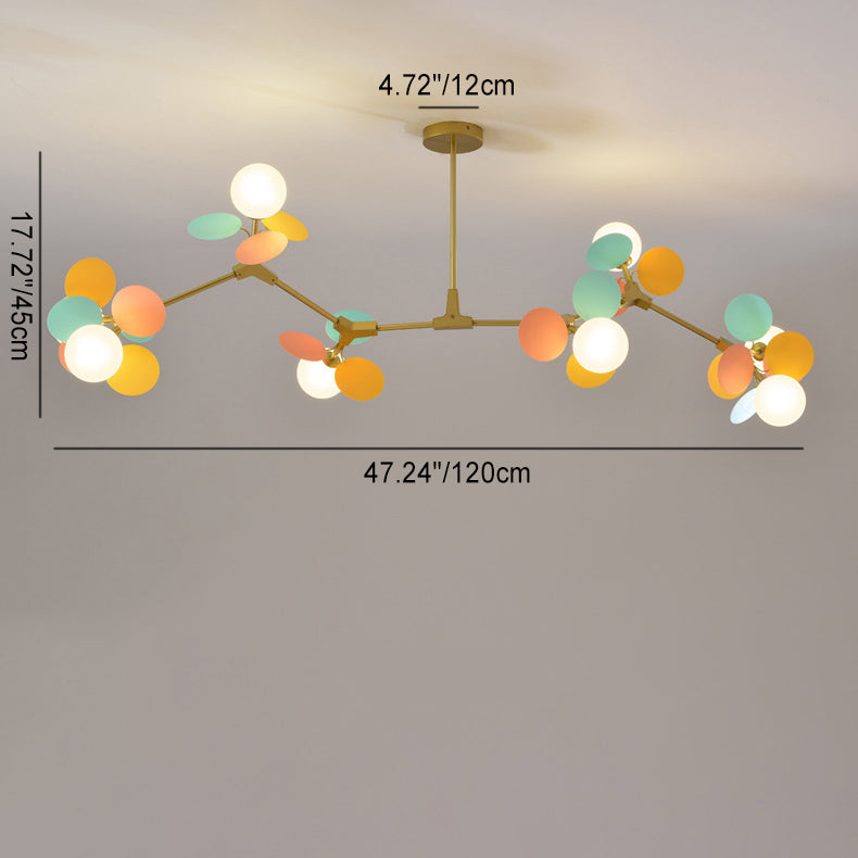 Contemporary Nordic Metal Chandelier - Colorful Acrylic Flower Branch Glass Ball 5/6/8/10/12/15 Light for Living Room