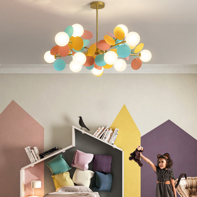 Contemporary Nordic Metal Chandelier - Colorful Acrylic Flower Branch Glass Ball 5/6/8/10/12/15 Light for Living Room