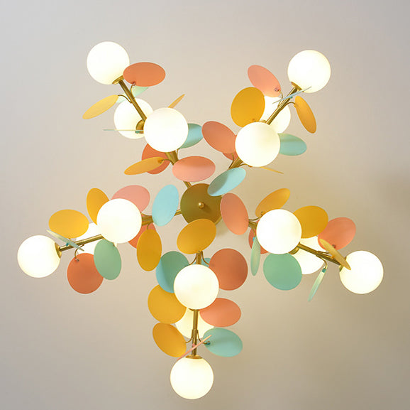 Contemporary Nordic Metal Chandelier - Colorful Acrylic Flower Branch Glass Ball 5/6/8/10/12/15 Light for Living Room