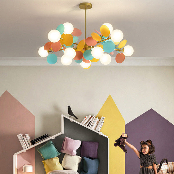 Contemporary Nordic Metal Chandelier - Colorful Acrylic Flower Branch Glass Ball 5/6/8/10/12/15 Light for Living Room
