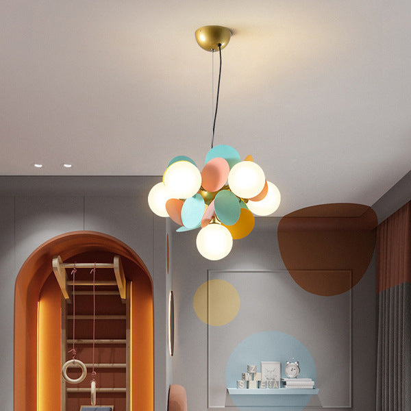 Contemporary Nordic Metal Chandelier - Colorful Acrylic Flower Branch Glass Ball 5/6/8/10/12/15 Light for Living Room