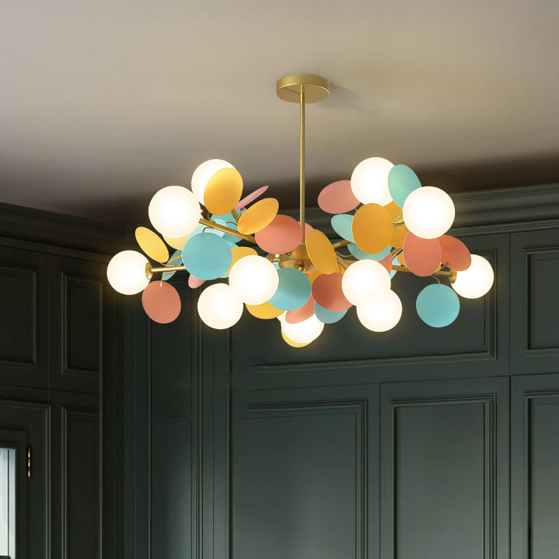 Contemporary Nordic Metal Chandelier - Colorful Acrylic Flower Branch Glass Ball 5/6/8/10/12/15 Light for Living Room