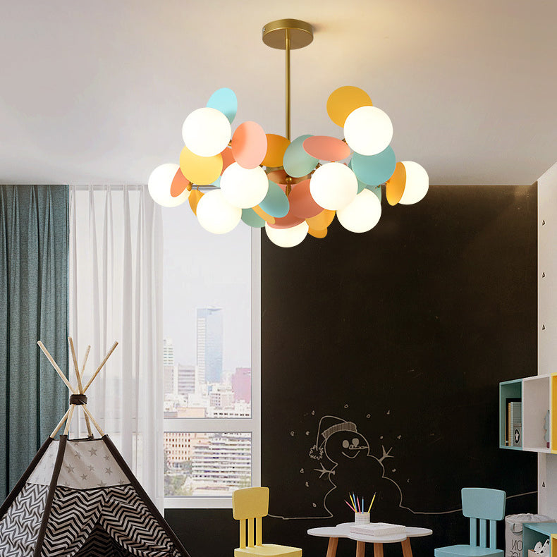 Contemporary Nordic Metal Chandelier - Colorful Acrylic Flower Branch Glass Ball 5/6/8/10/12/15 Light for Living Room