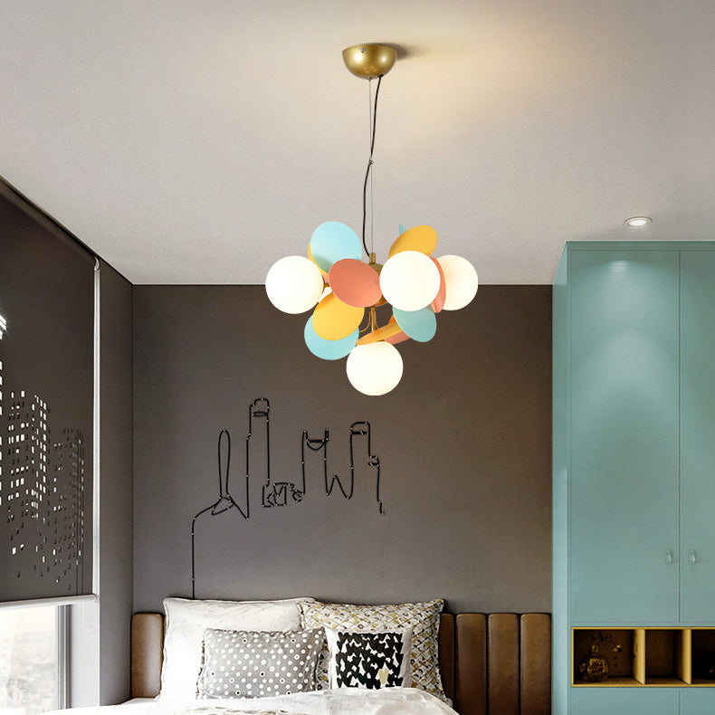Contemporary Nordic Metal Chandelier - Colorful Acrylic Flower Branch Glass Ball 5/6/8/10/12/15 Light for Living Room