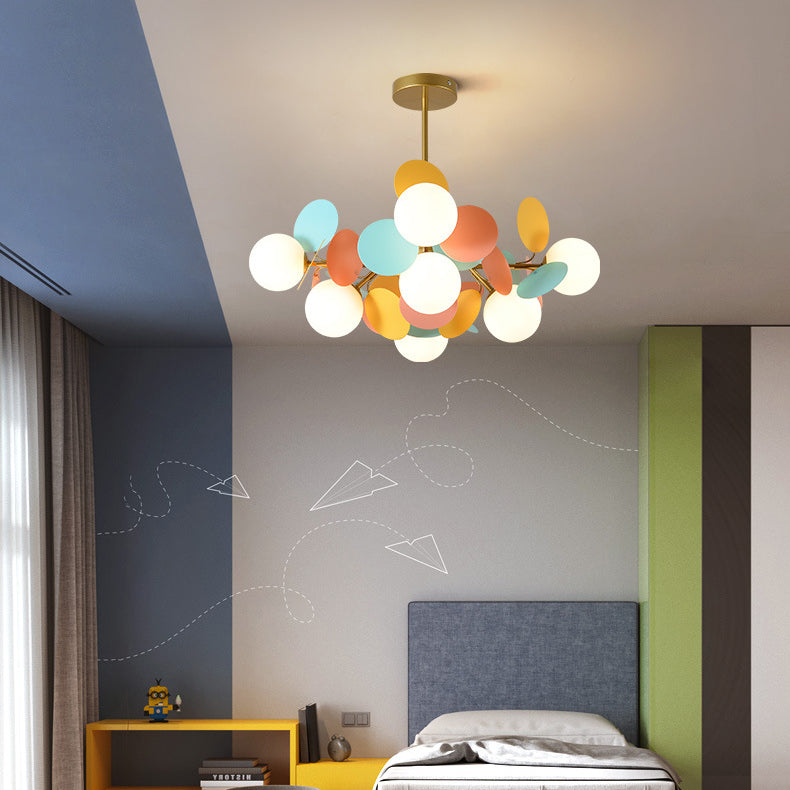 Contemporary Nordic Metal Chandelier - Colorful Acrylic Flower Branch Glass Ball 5/6/8/10/12/15 Light for Living Room