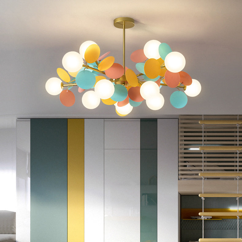 Contemporary Nordic Metal Chandelier - Colorful Acrylic Flower Branch Glass Ball 5/6/8/10/12/15 Light for Living Room