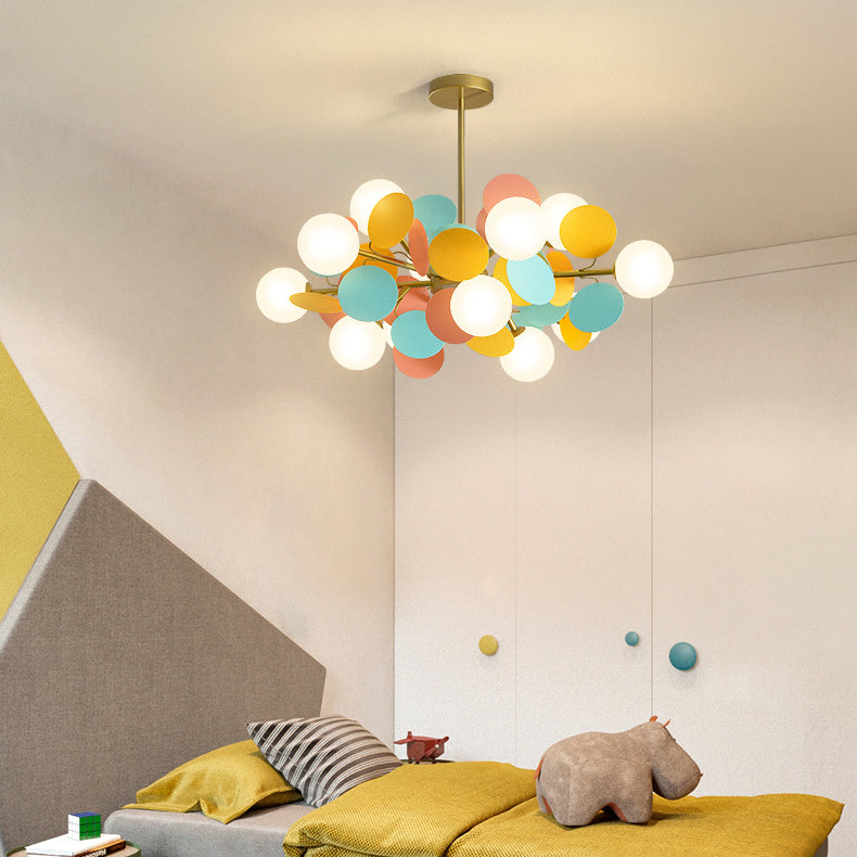 Contemporary Nordic Metal Chandelier - Colorful Acrylic Flower Branch Glass Ball 5/6/8/10/12/15 Light for Living Room
