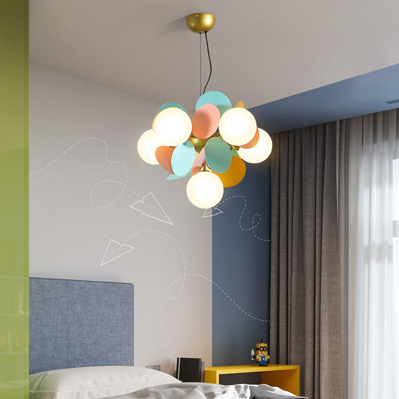 Contemporary Nordic Metal Chandelier - Colorful Acrylic Flower Branch Glass Ball 5/6/8/10/12/15 Light for Living Room