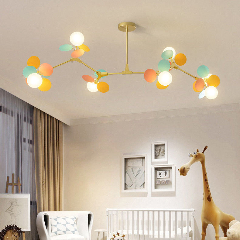 Contemporary Nordic Metal Chandelier - Colorful Acrylic Flower Branch Glass Ball 5/6/8/10/12/15 Light for Living Room