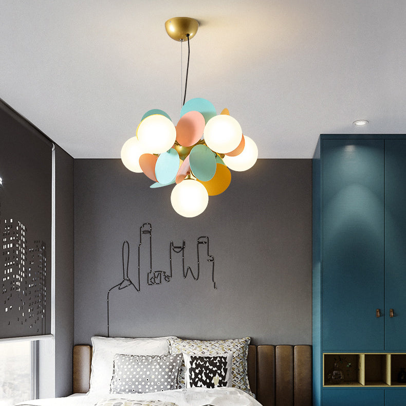 Contemporary Nordic Metal Chandelier - Colorful Acrylic Flower Branch Glass Ball 5/6/8/10/12/15 Light for Living Room