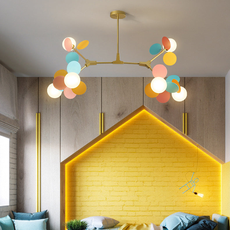 Contemporary Nordic Metal Chandelier - Colorful Acrylic Flower Branch Glass Ball 5/6/8/10/12/15 Light for Living Room