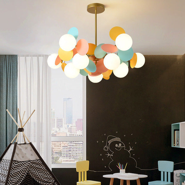 Contemporary Nordic Metal Chandelier - Colorful Acrylic Flower Branch Glass Ball 5/6/8/10/12/15 Light for Living Room