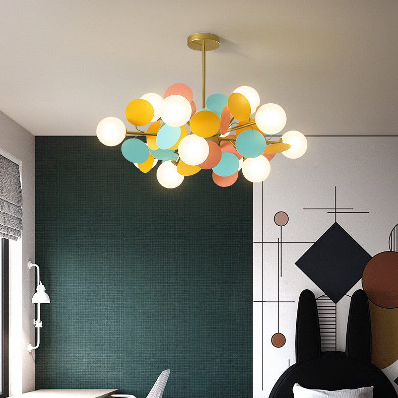Contemporary Nordic Metal Chandelier - Colorful Acrylic Flower Branch Glass Ball 5/6/8/10/12/15 Light for Living Room