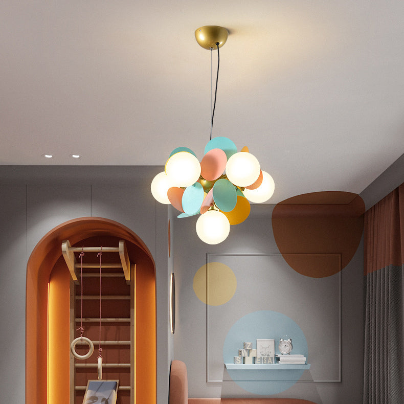 Contemporary Nordic Metal Chandelier - Colorful Acrylic Flower Branch Glass Ball 5/6/8/10/12/15 Light for Living Room