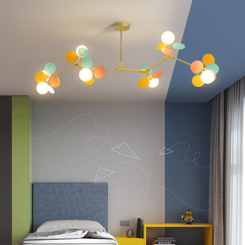 Contemporary Nordic Metal Chandelier - Colorful Acrylic Flower Branch Glass Ball 5/6/8/10/12/15 Light for Living Room