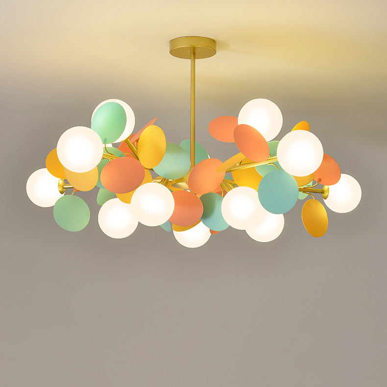 Contemporary Nordic Metal Chandelier - Colorful Acrylic Flower Branch Glass Ball 5/6/8/10/12/15 Light for Living Room