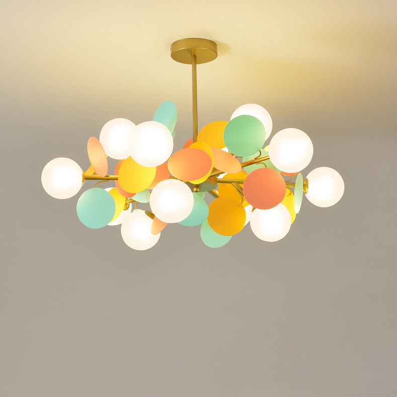 Contemporary Nordic Metal Chandelier - Colorful Acrylic Flower Branch Glass Ball 5/6/8/10/12/15 Light for Living Room