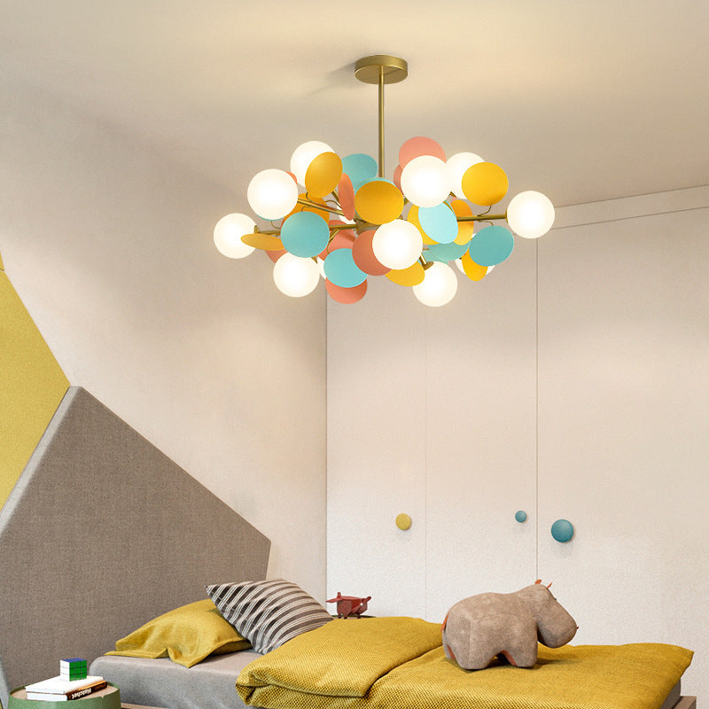 Contemporary Nordic Metal Chandelier - Colorful Acrylic Flower Branch Glass Ball 5/6/8/10/12/15 Light for Living Room
