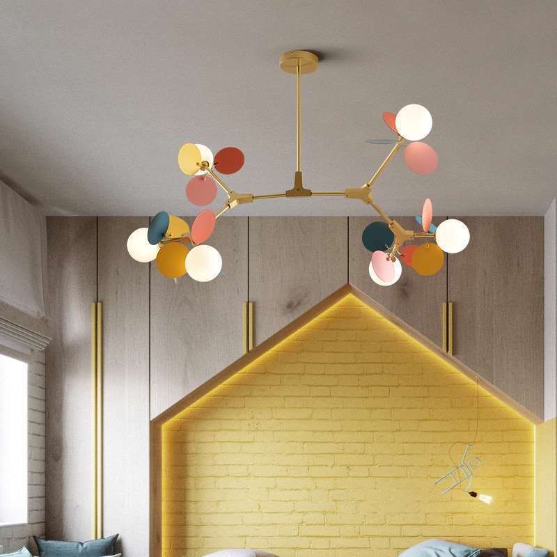 Contemporary Nordic Metal Chandelier - Colorful Acrylic Flower Branch Glass Ball 5/6/8/10/12/15 Light for Living Room