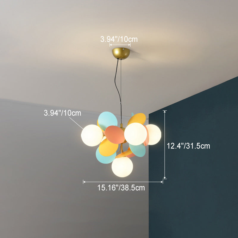 Contemporary Nordic Metal Chandelier - Colorful Acrylic Flower Branch Glass Ball 5/6/8/10/12/15 Light for Living Room