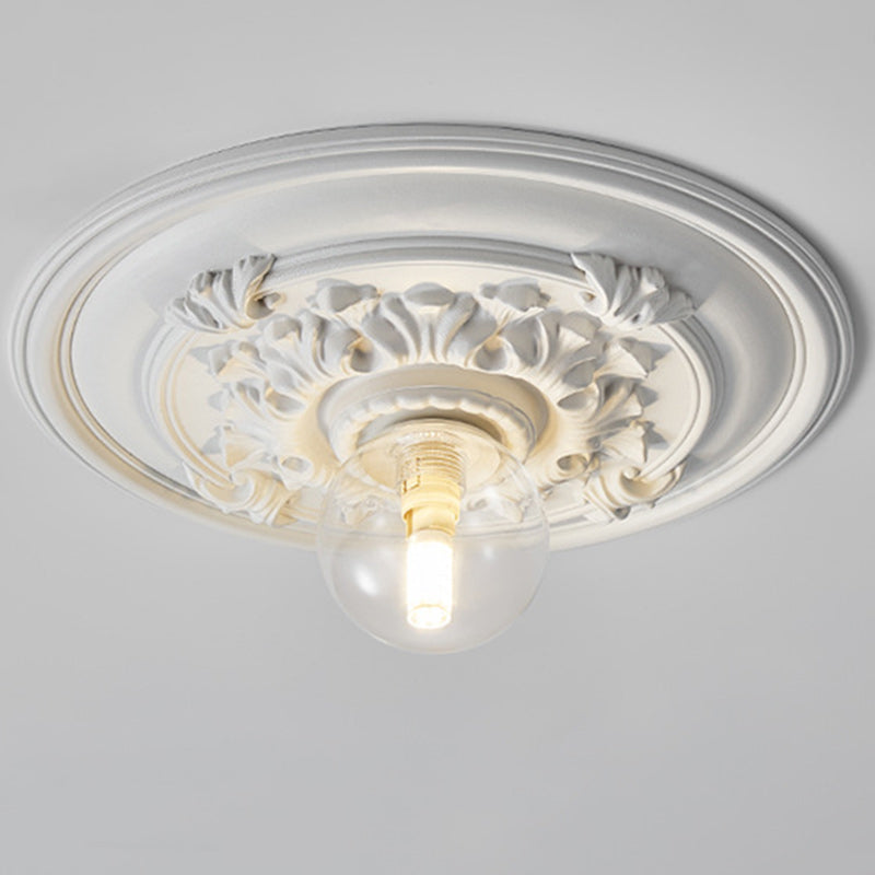 Traditional French Handmade Round Relief Resin Glass Flush Mount Ceiling Light for Hallway