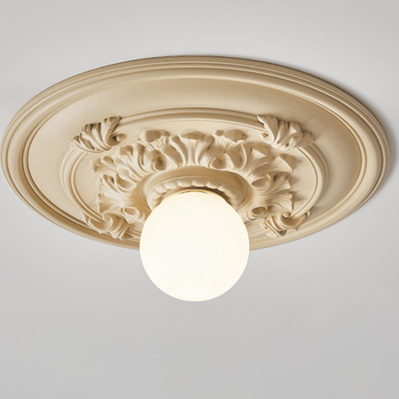 Traditional French Handmade Round Relief Resin Glass Flush Mount Ceiling Light for Hallway