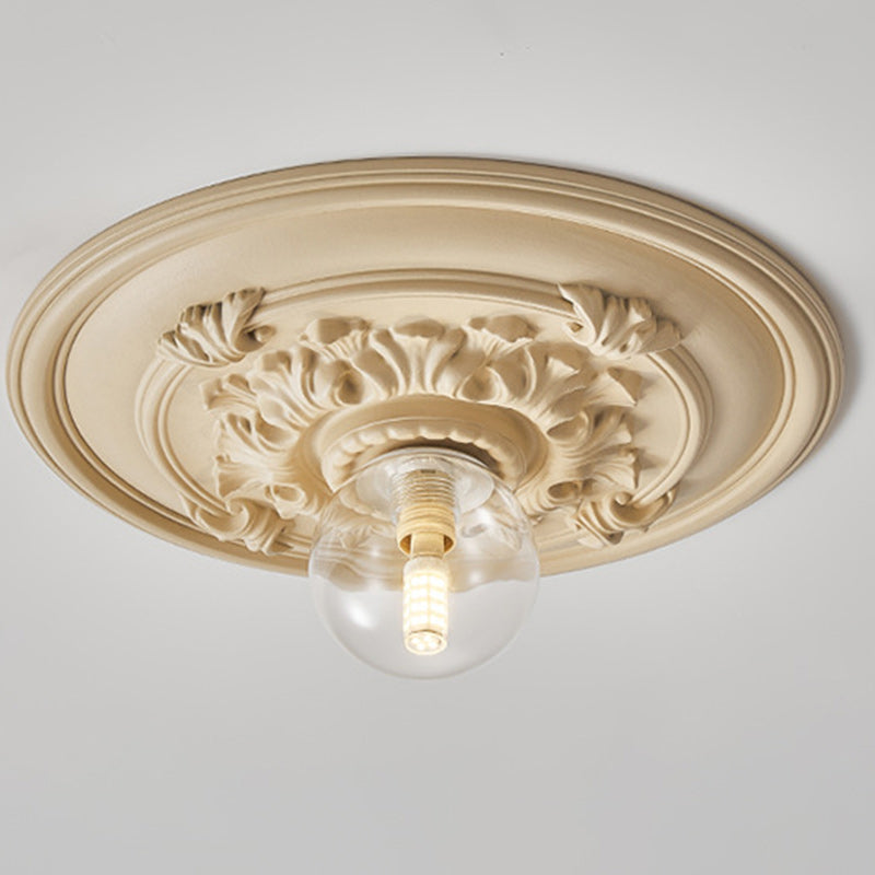 Traditional French Handmade Round Relief Resin Glass Flush Mount Ceiling Light for Hallway