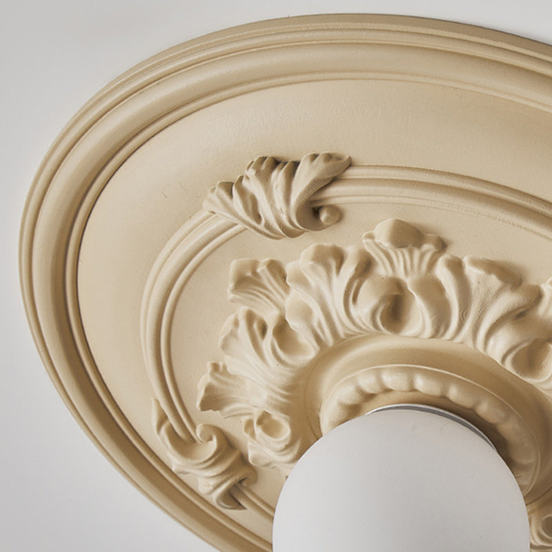 Traditional French Handmade Round Relief Resin Glass Flush Mount Ceiling Light for Hallway