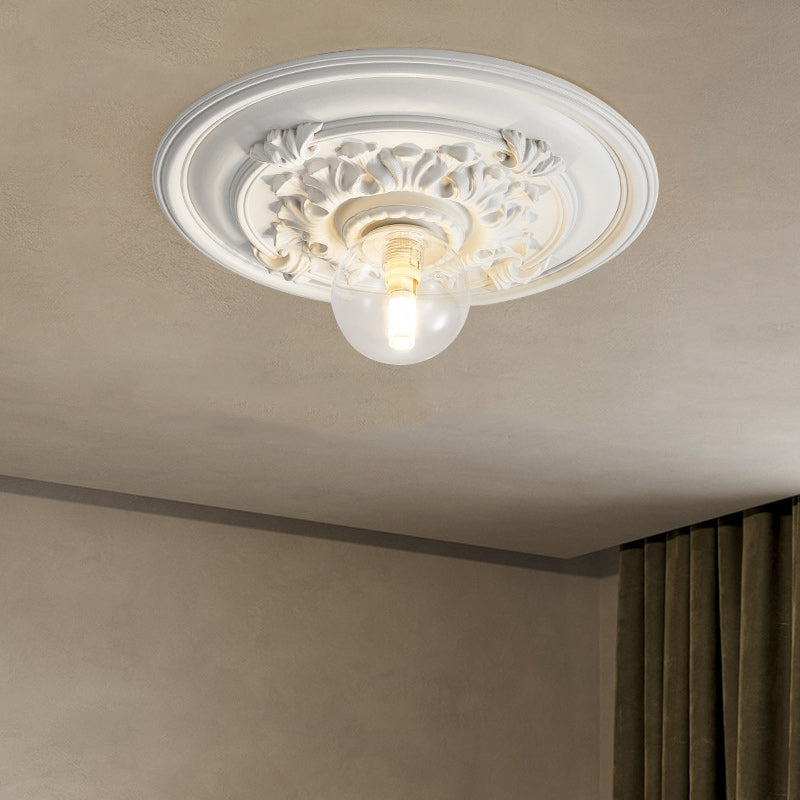 Traditional French Handmade Round Relief Resin Glass Flush Mount Ceiling Light for Hallway