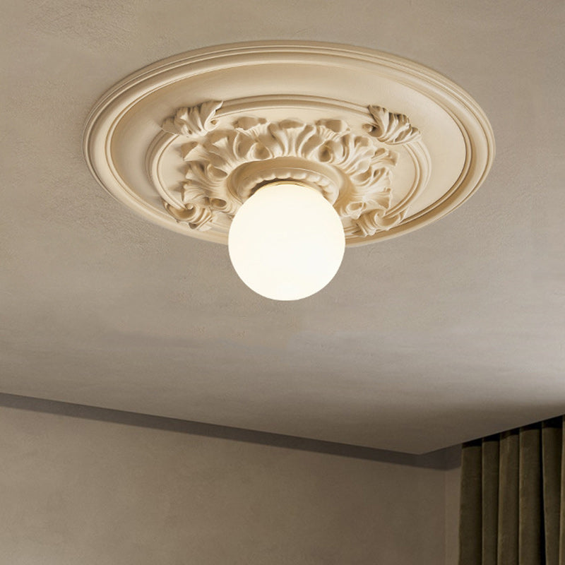 Traditional French Handmade Round Relief Resin Glass Flush Mount Ceiling Light for Hallway