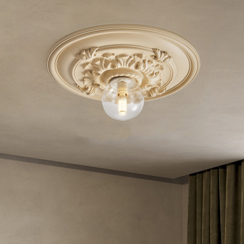 Traditional French Handmade Round Relief Resin Glass Flush Mount Ceiling Light for Hallway