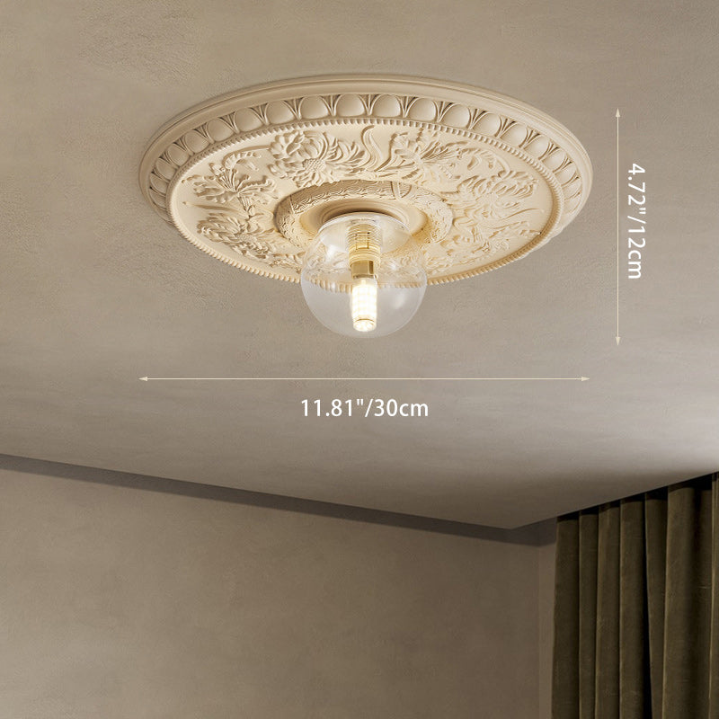 Traditional French Handmade Round Relief Resin Glass Flush Mount Ceiling Light for Hallway