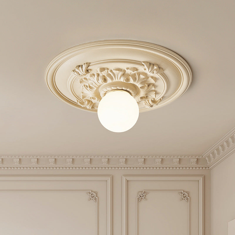 Traditional French Handmade Round Relief Resin Glass Flush Mount Ceiling Light for Hallway