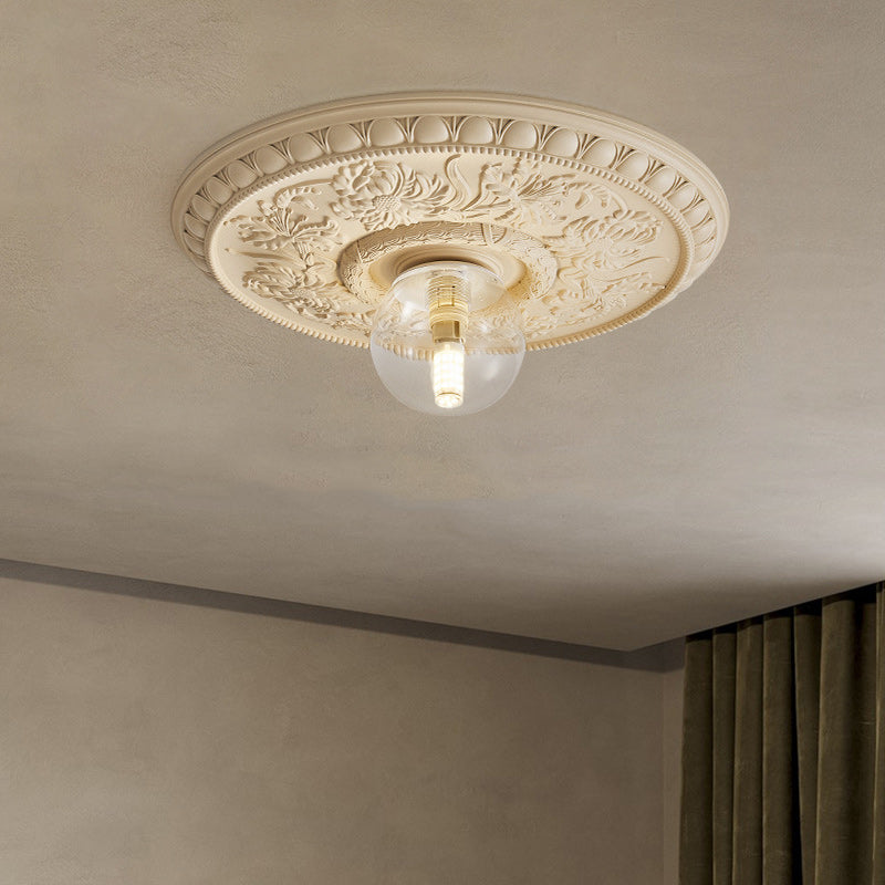 Traditional French Handmade Round Relief Resin Glass Flush Mount Ceiling Light for Hallway