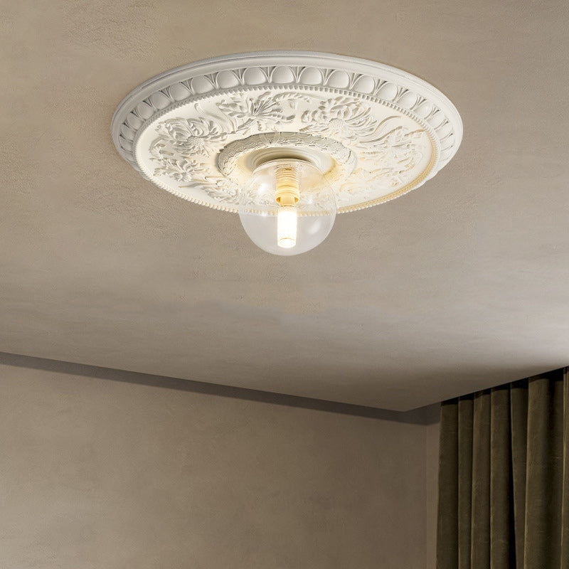 Traditional French Handmade Round Relief Resin Glass Flush Mount Ceiling Light for Hallway