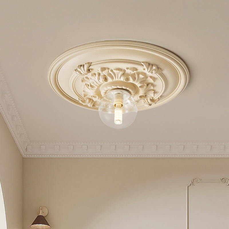 Traditional French Handmade Round Relief Resin Glass Flush Mount Ceiling Light for Hallway