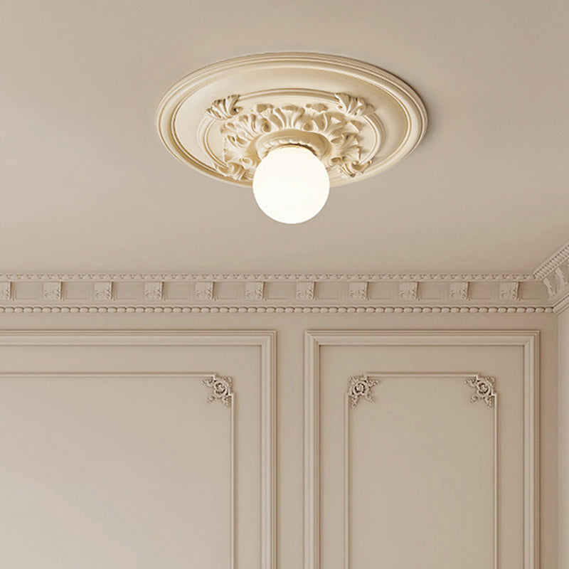 Traditional French Handmade Round Relief Resin Glass Flush Mount Ceiling Light for Hallway