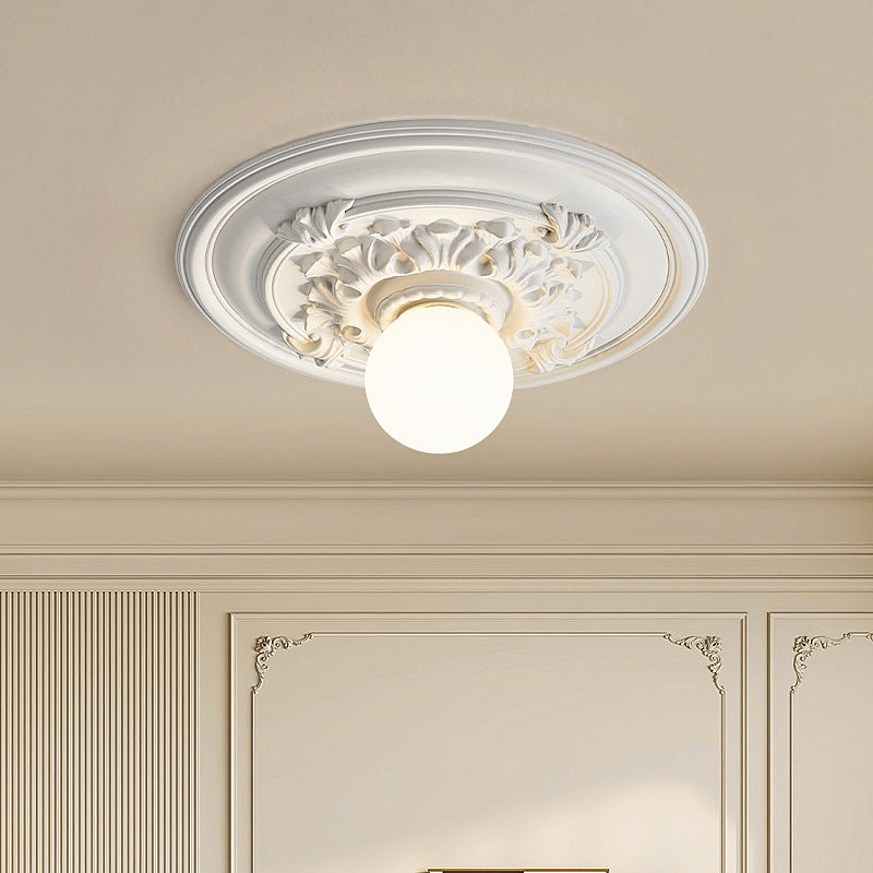 Traditional French Handmade Round Relief Resin Glass Flush Mount Ceiling Light for Hallway