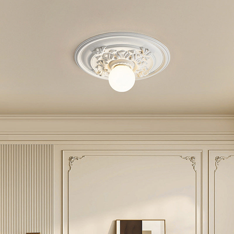 Traditional French Handmade Round Relief Resin Glass Flush Mount Ceiling Light for Hallway
