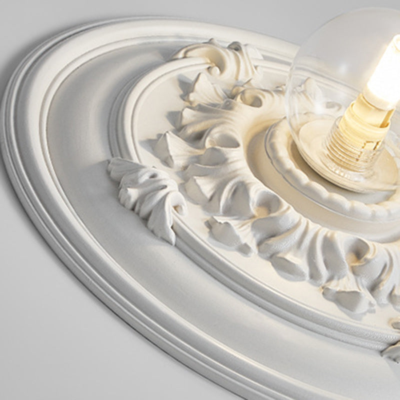 Traditional French Handmade Round Relief Resin Glass Flush Mount Ceiling Light for Hallway