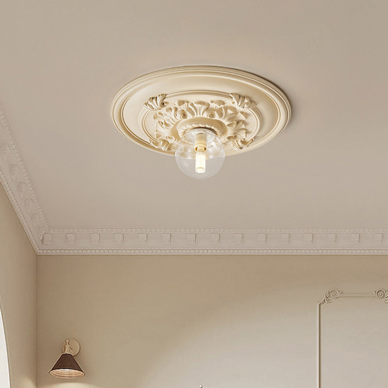 Traditional French Handmade Round Relief Resin Glass Flush Mount Ceiling Light for Hallway