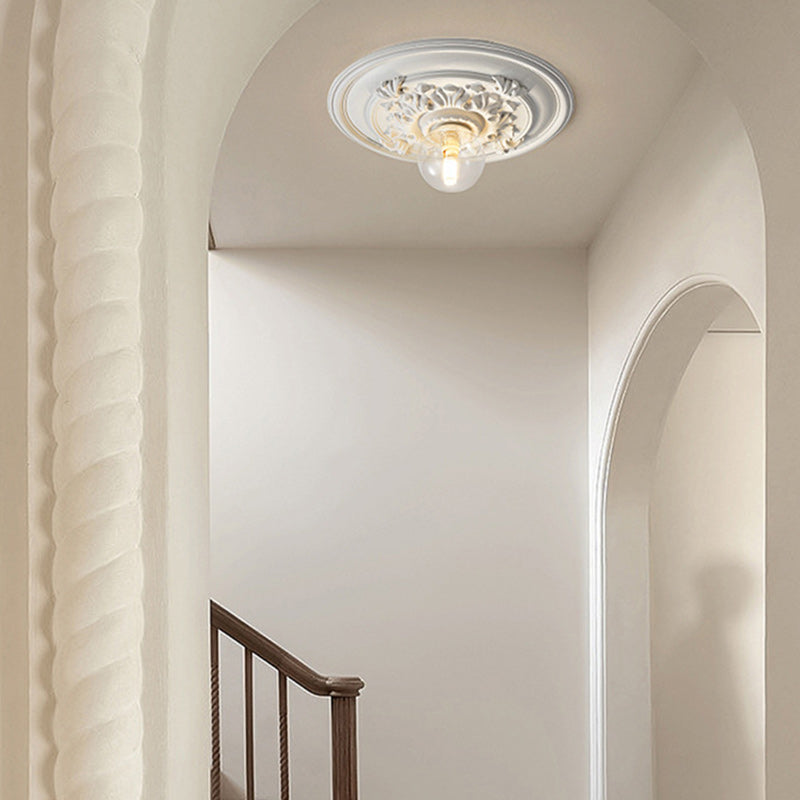 Traditional French Handmade Round Relief Resin Glass Flush Mount Ceiling Light for Hallway