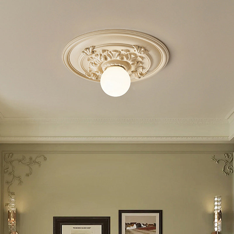 Traditional French Handmade Round Relief Resin Glass Flush Mount Ceiling Light for Hallway