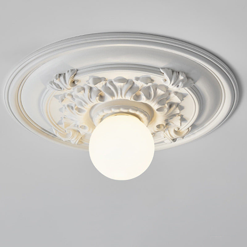 Traditional French Handmade Round Relief Resin Glass Flush Mount Ceiling Light for Hallway