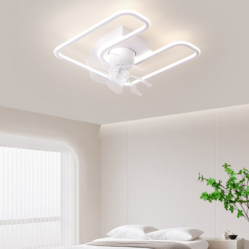 Contemporary LED Semi-Flush Mount Ceiling Fan Light for Living Room - Iron, Silicone, ABS, Round & Square Design